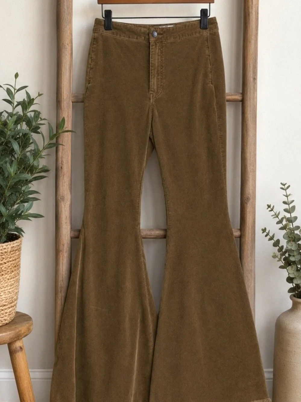 Free People Olive Brown Corduroy Flare Jeans